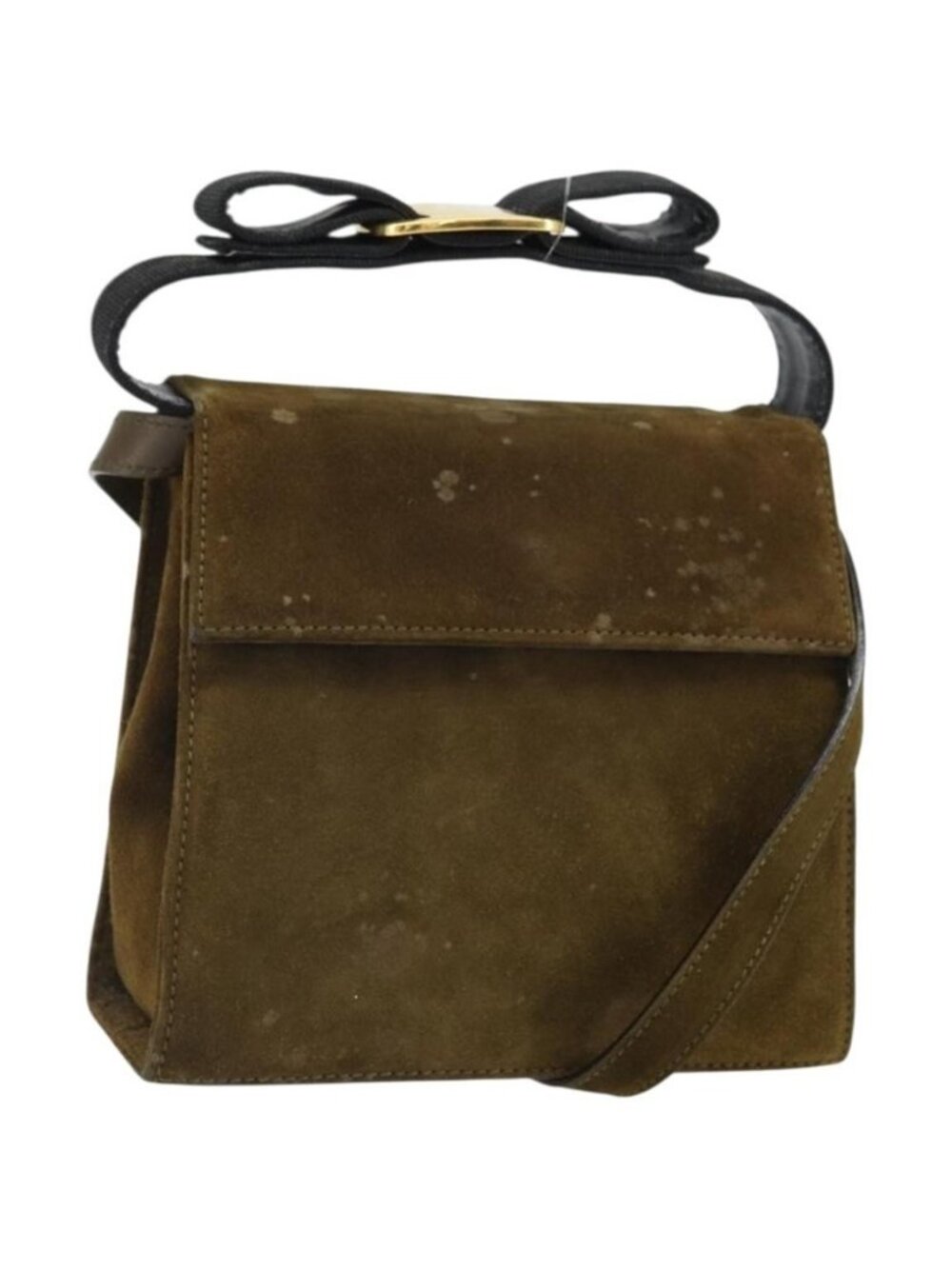Authentic Salvatore Ferragamo Vala Shoulder Bag Suede 2way Green Gold